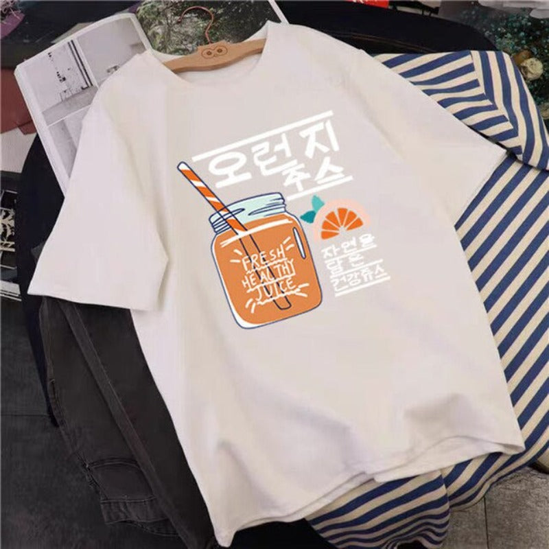 T Shirt Ecriture Coréenne Beige