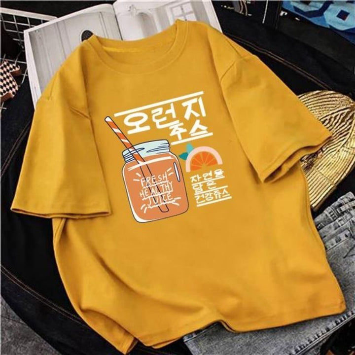 T Shirt Ecriture Coréenne Jaune