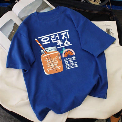 T Shirt Ecriture Coréenne Bleu