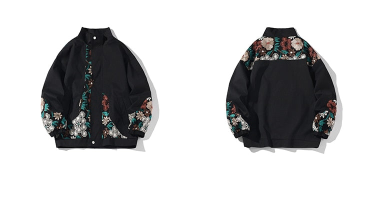 Blouson Noir Brodé Fleurs