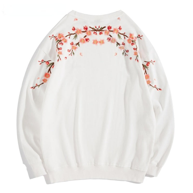 Pull Blanc  Brodé Fleurs Sakura