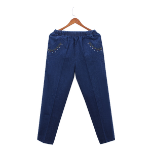 Pantalon Jean Elastique Femme Fleurs Brodées