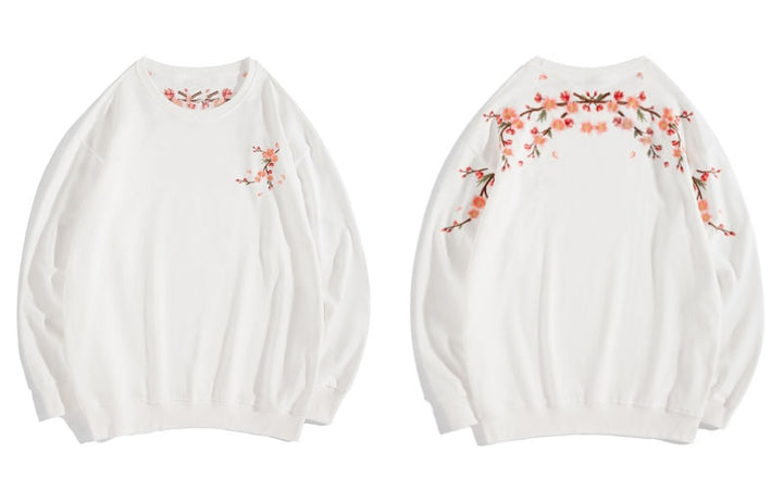 Pull Blanc Brodé Fleurs Sakura