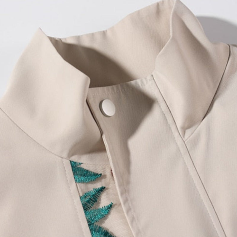 Blouson Beige Brodé Fleurs