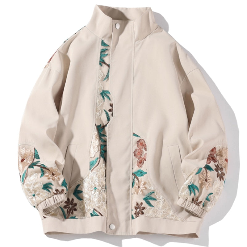 Blouson Beige Brodé Fleurs