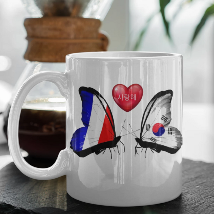 Mug Personnalisé Papillon Corée et France | France Corée du Sud