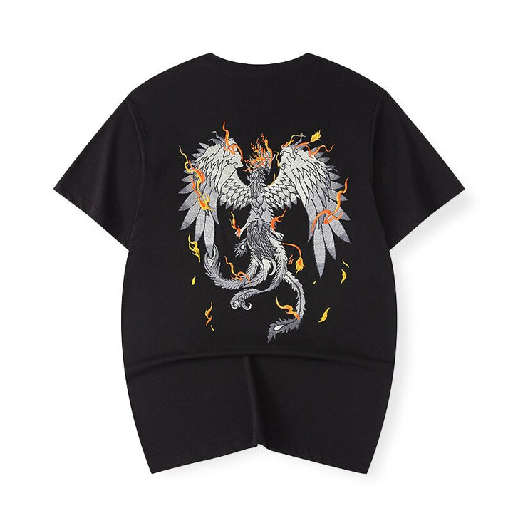 T Shirt Brodé Phoenix Flamme Noir