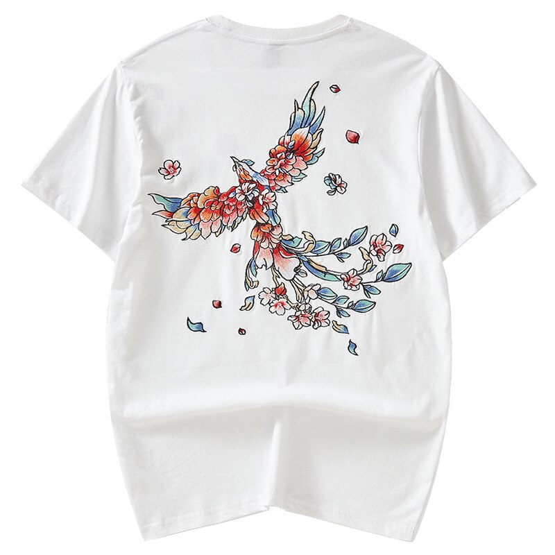 Tee Shirt Brodé Phoenix Fleurs Blanc
