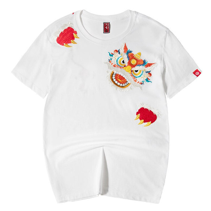 T Shirt Tête Dragon Brodé Blanc