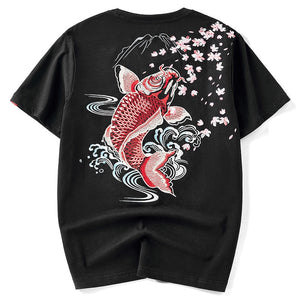 T Shirt Fleurs et Poisson Brodés