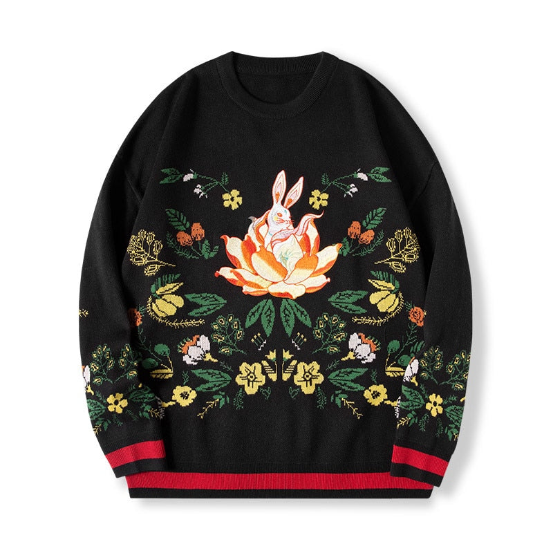 Pull Fleur de Lotus Brodé Noir