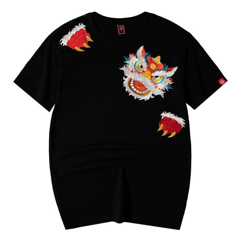 T Shirt Tête Dragon Brodé Noir