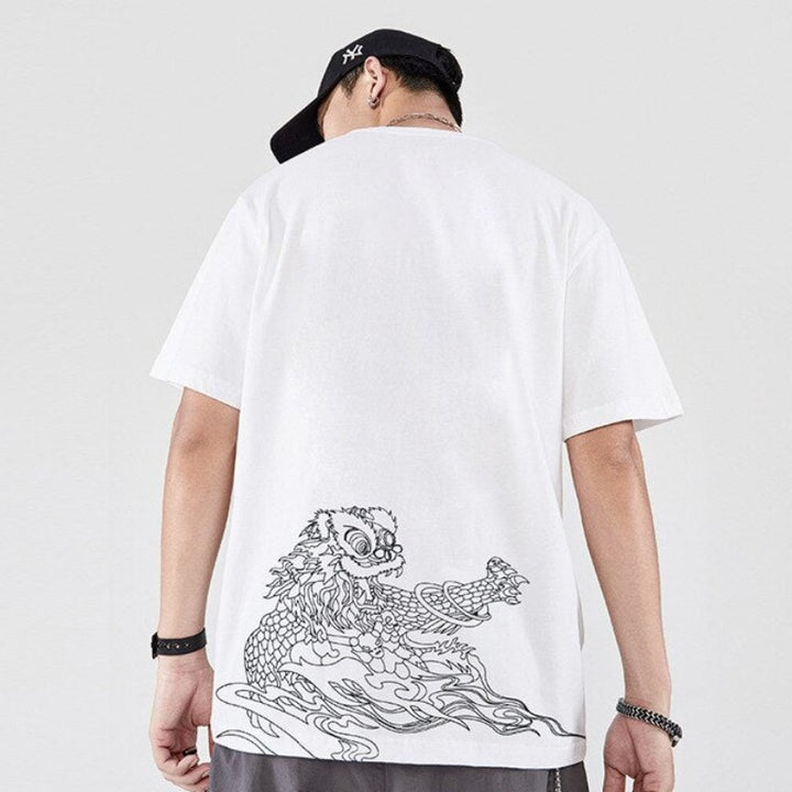 T Shirt Lion Brodé Blanc