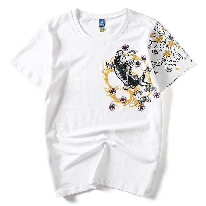 T Shirt Brodé Carpe et Fleurs