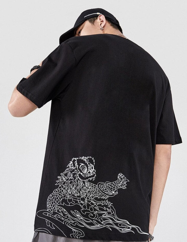 T Shirt Lion Brodé Noir