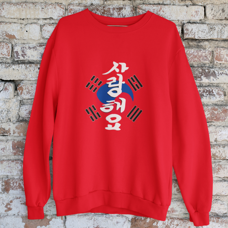 Pull Rouge Coréen Brodé Je t'Aime en Hangeul