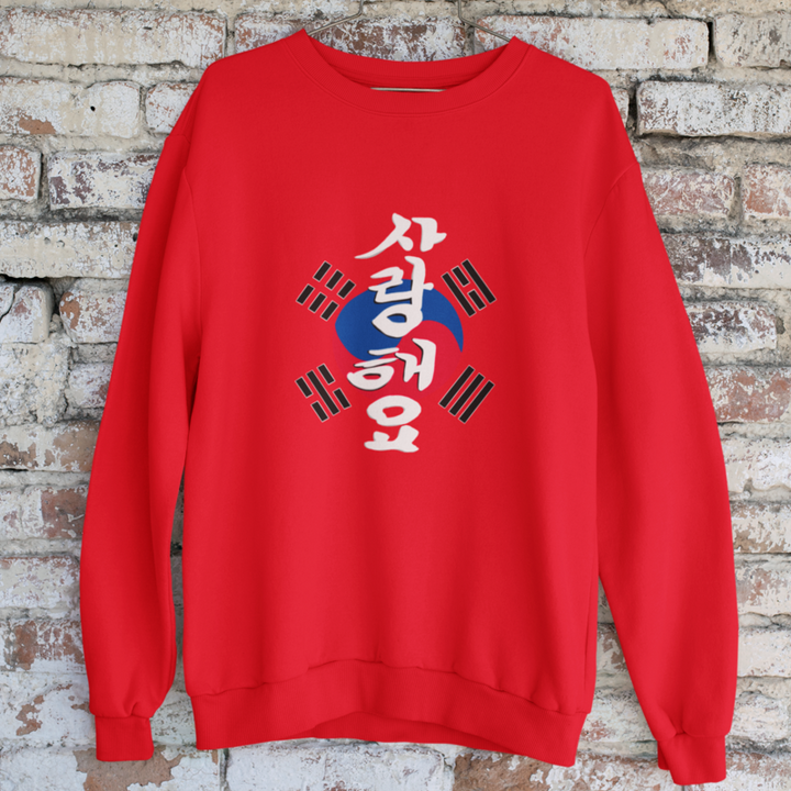 Pull Rouge Coréen Brodé Je t'Aime en Hangeul