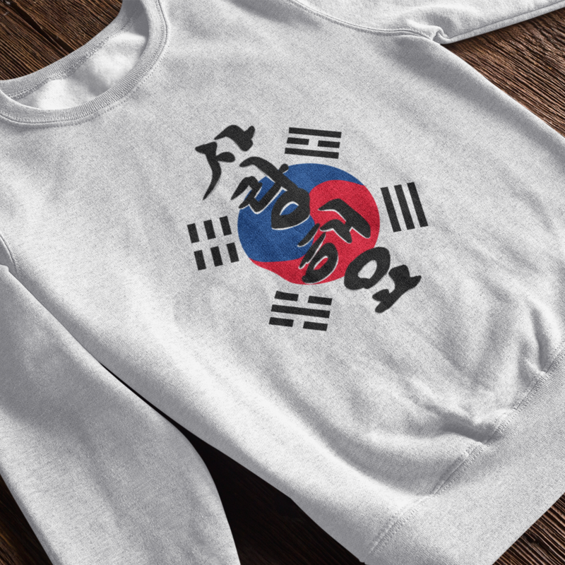 Pull Gris Coréen Brodé Je t'Aime en Hangeul