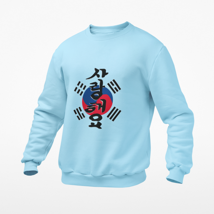 Pull Bleu Coréen Brodé Je t'Aime en Hangeul