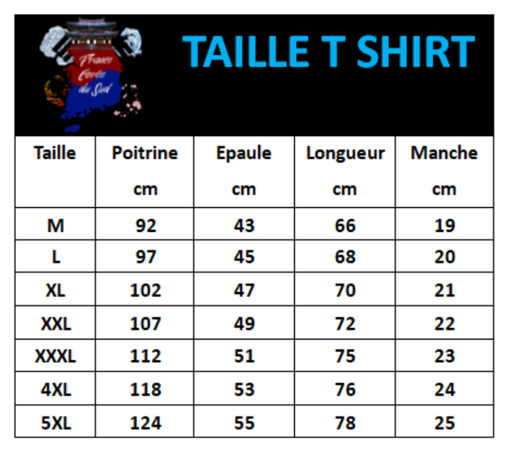 Tableau Tailles T Shirt Fleurs et Poisson Brodés