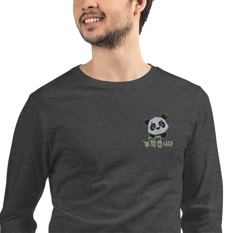 T Shirt Manches Longues Panda Gris Foncé Chiné