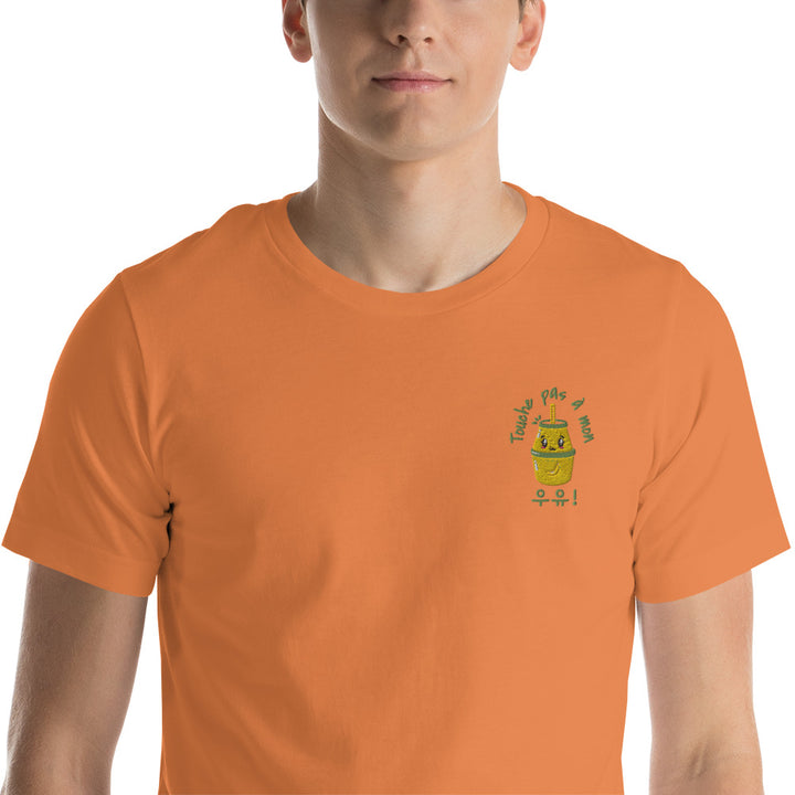 T Shirt Orange  Lait Coréen Brodé