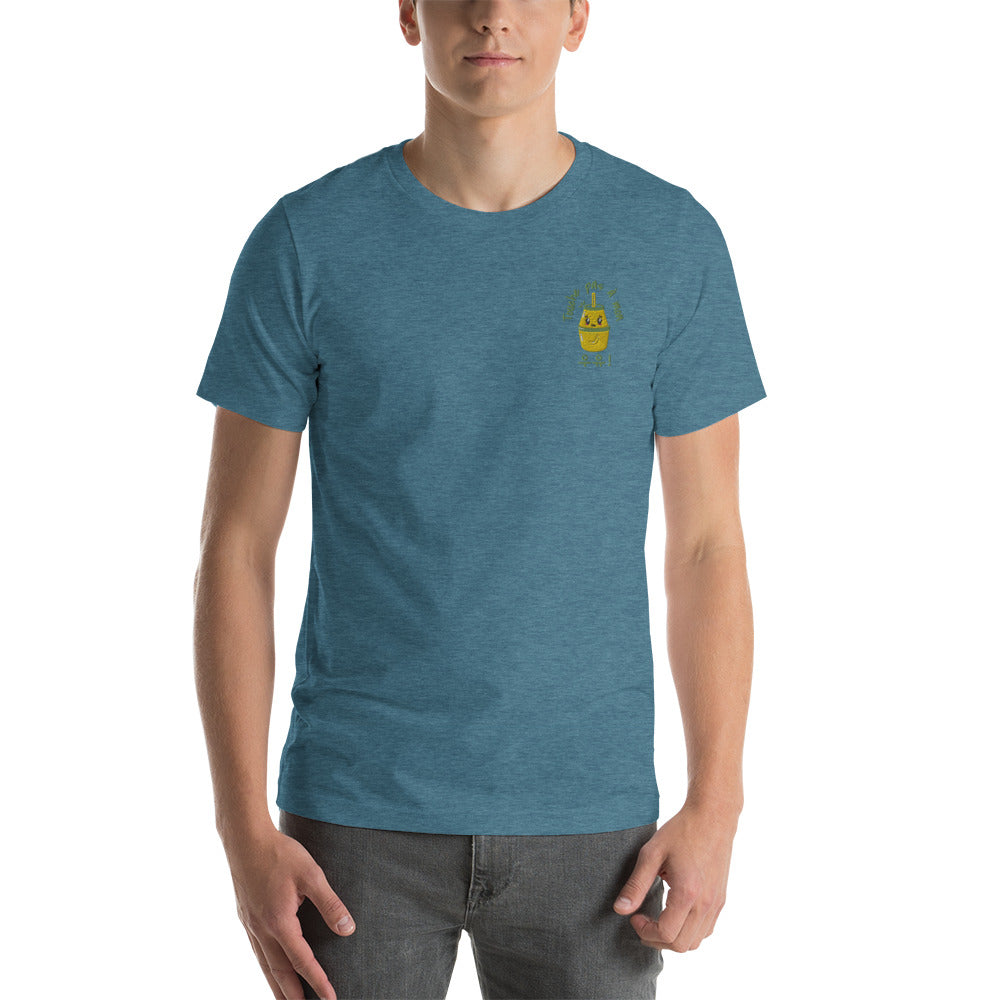 T Shirt Bleu Canard Chiné Lait Coréen Brodé