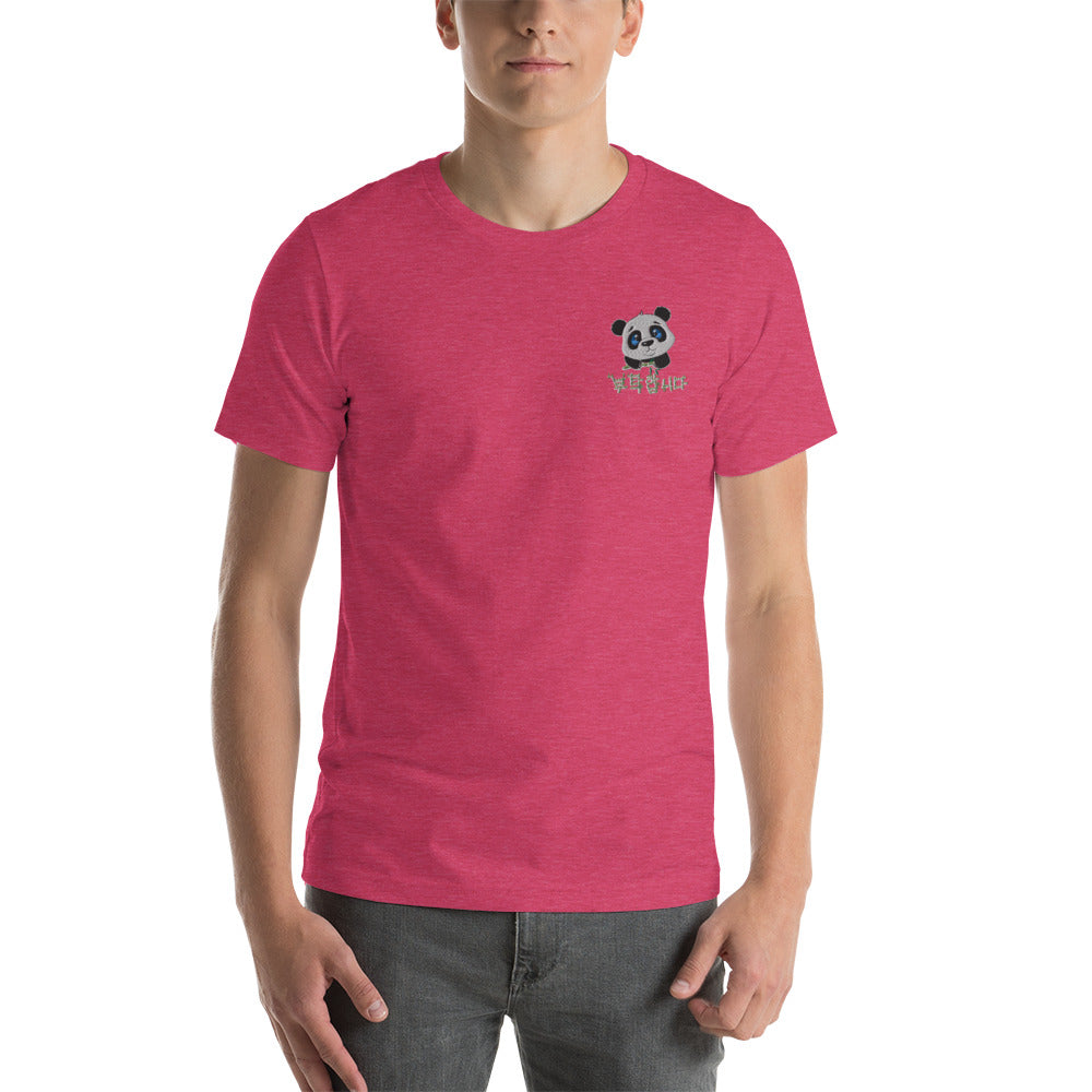 T Shirt Panda Brodé Framboise Chiné