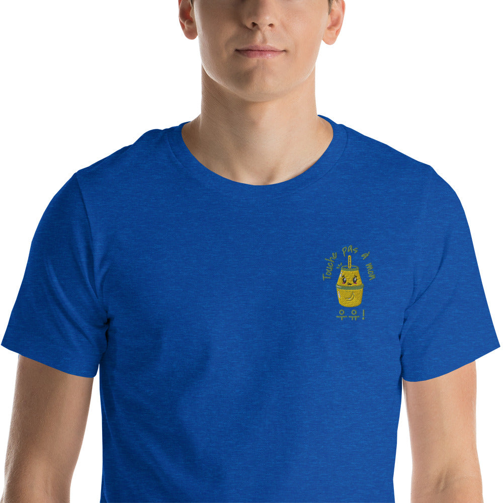 T Shirt Bleu Roi Foncé Chiné Lait Coréen Brodé