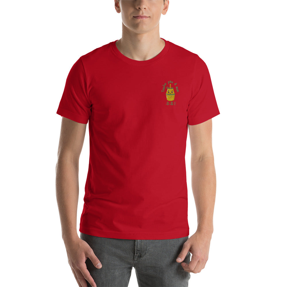 T Shirt Rouge Lait Coréen Brodé