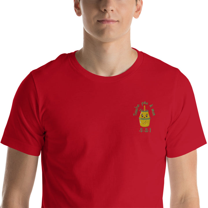 T Shirt Rouge Lait Coréen Brodé