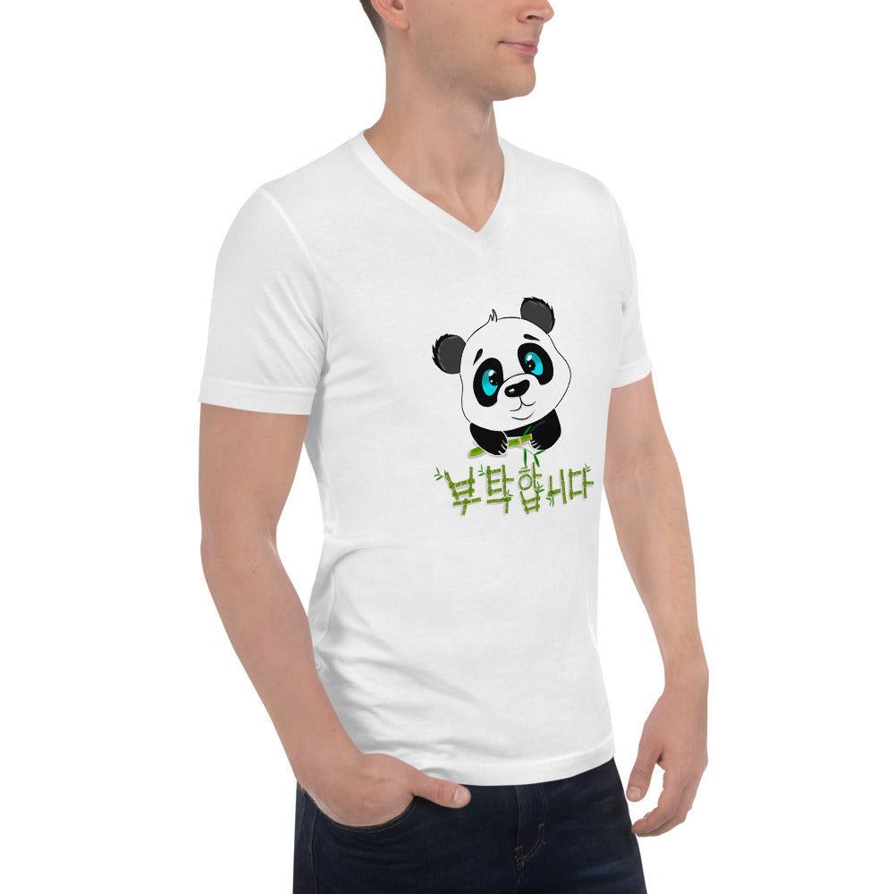 T Shirt Col V Panda Blanc