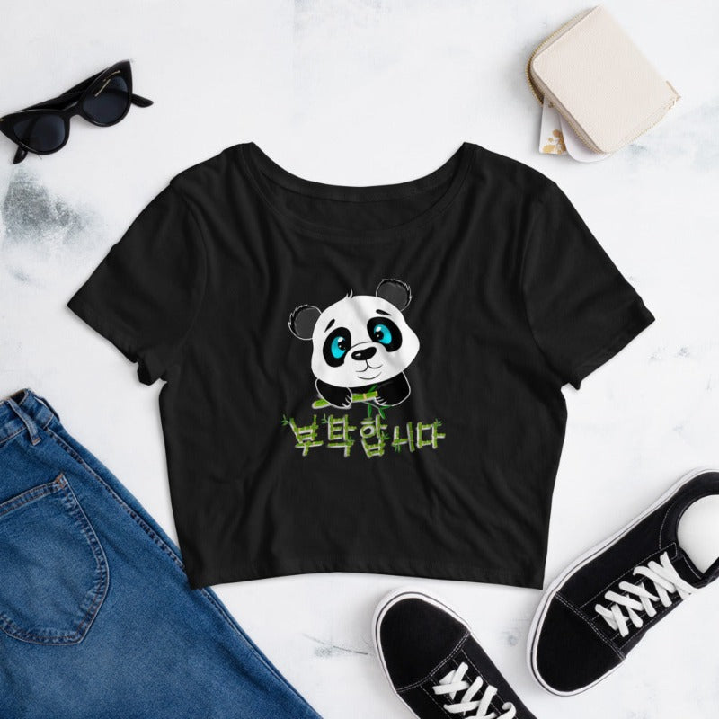 T Shirt Crop Top Panda noir